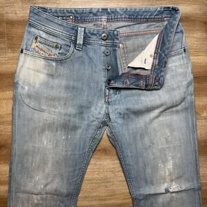 Diesel Jeans Men 33x32 Blue Slim Carrot Fit Cotton Thrashed Washout Made Italy
